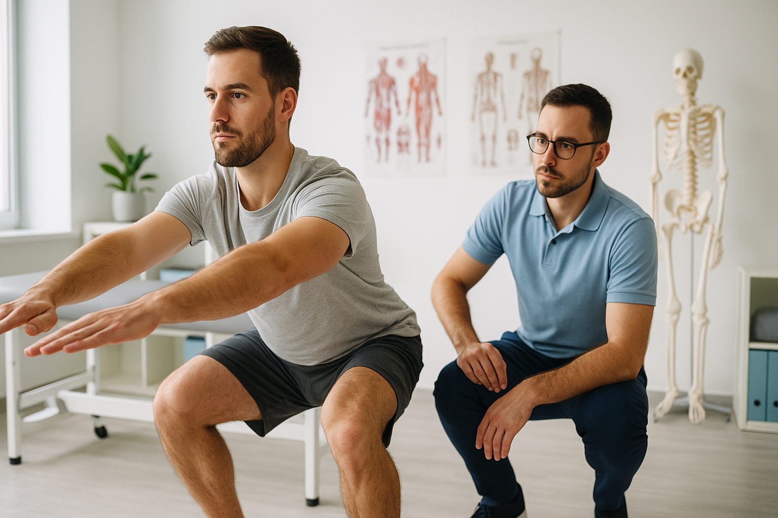 Fizjoterapeuta przeprowadza diagnostykę funkcjonalną pacjenta w gabinecie rehabilitacji